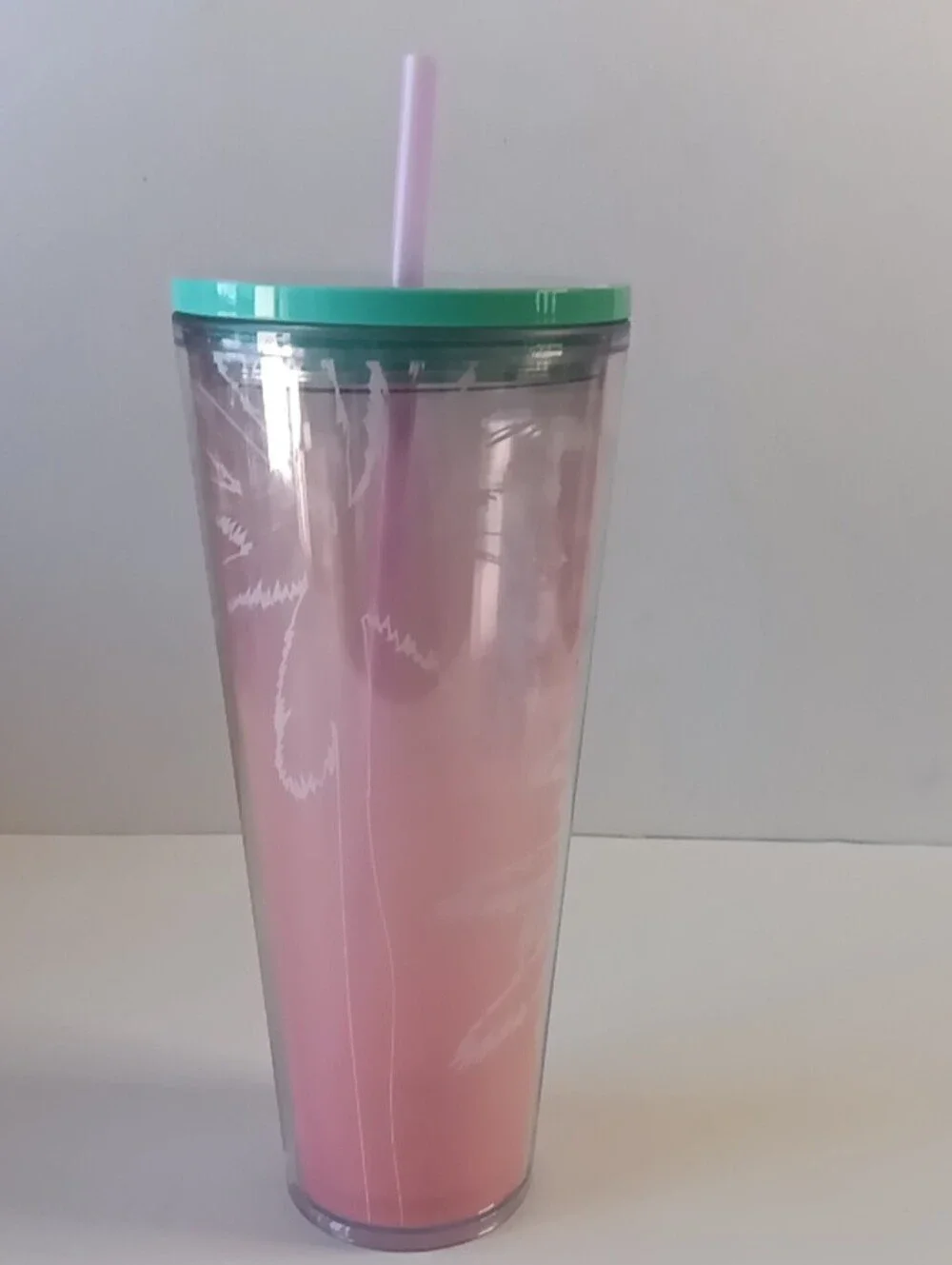 Starbucks Palm Tree Pink Los Angeles 24oz Cold Tumbler Green Lid & Pink Straw